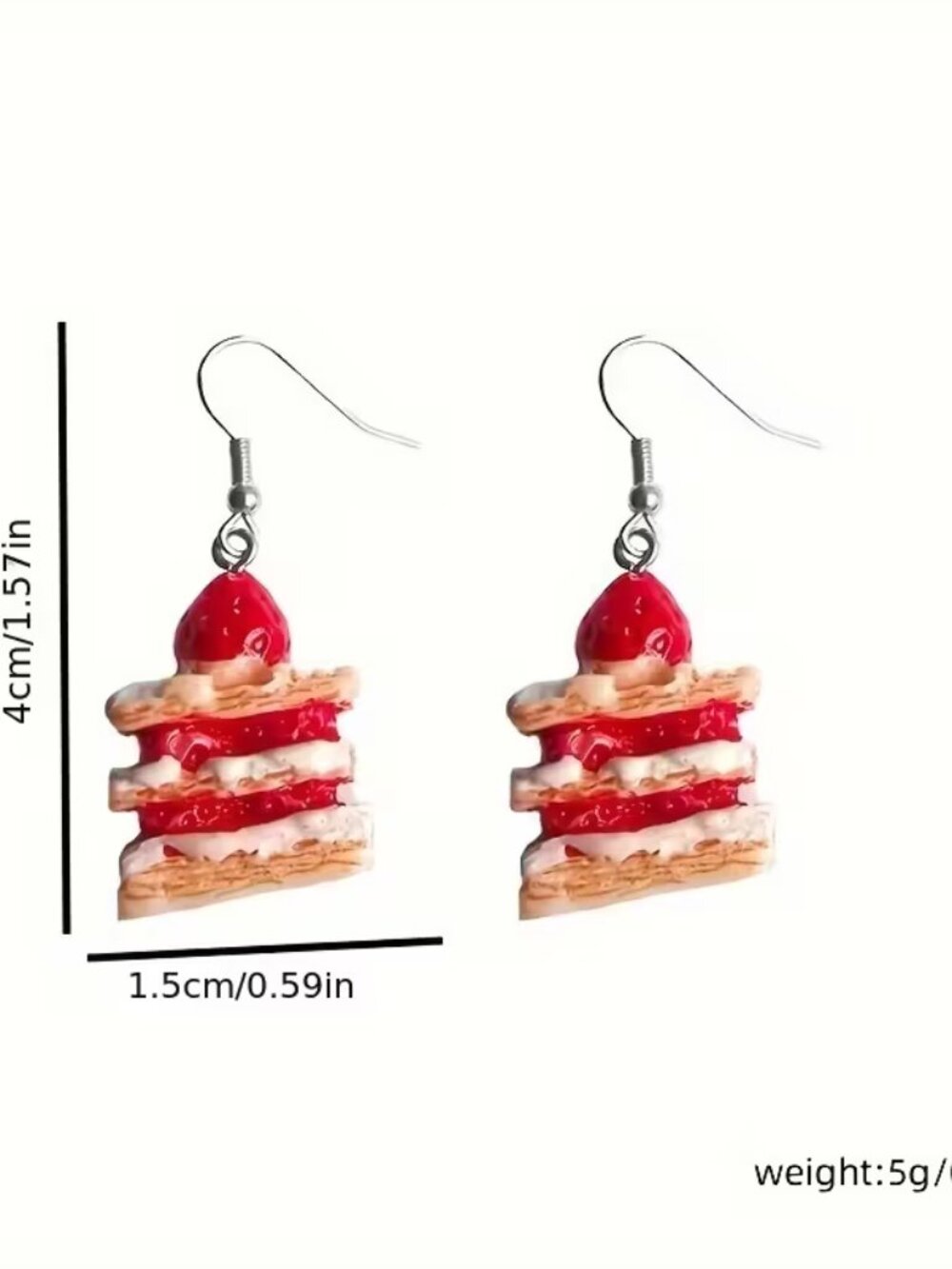 Strawberry Cake Earrings 🍓 Sweet Dessert Dangle Cute Kawaii Jewelry - Picture 7 of 7